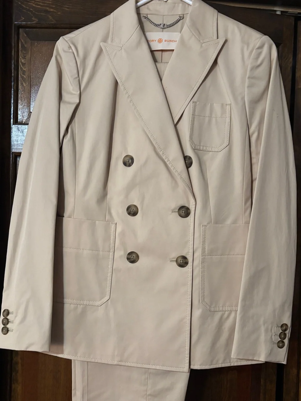 Tory Burch Double-Breasted Light Cream Blazer and Pants Suit